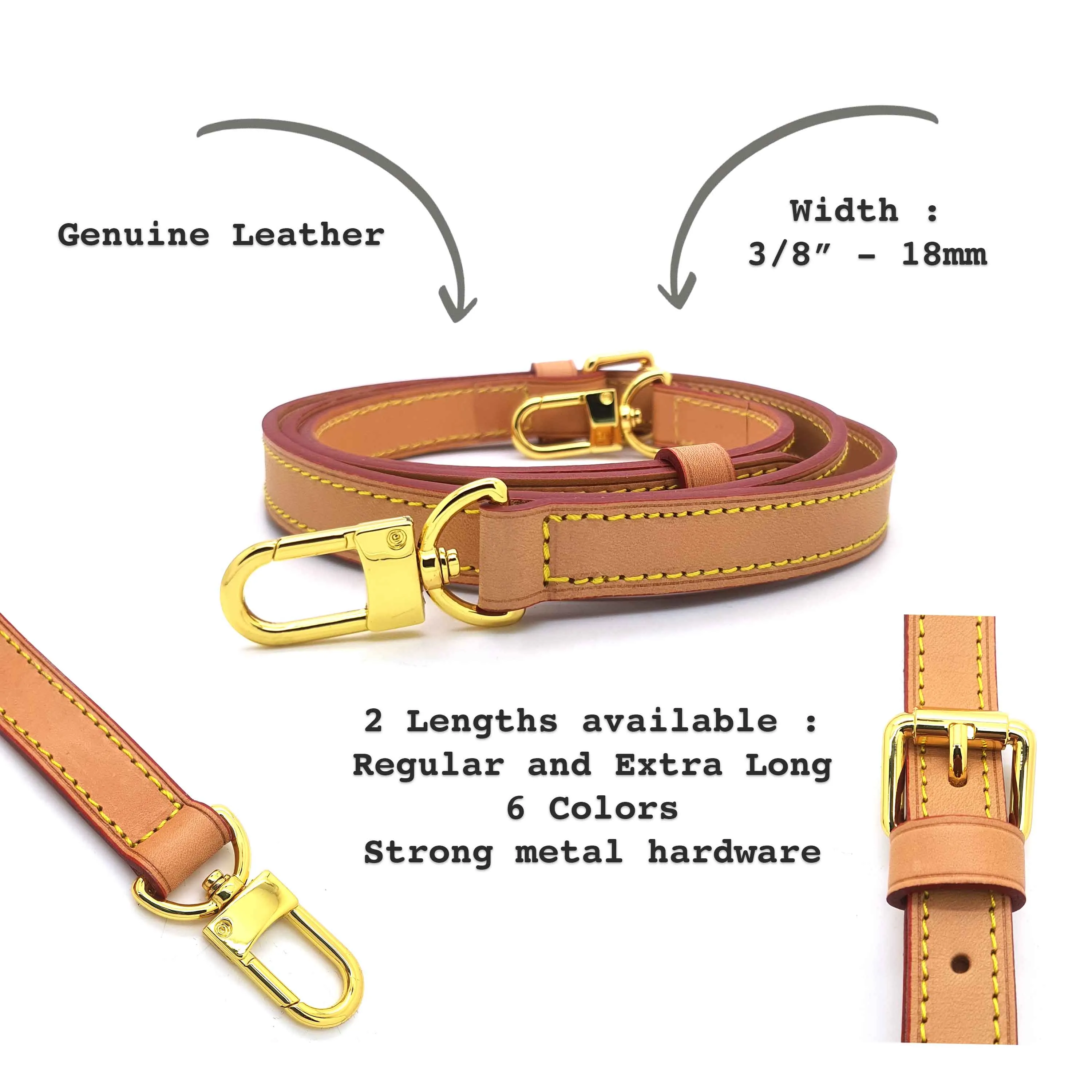 18mm - 3/4 Leather Adjustable Strap - 2 sizes - 6 colors