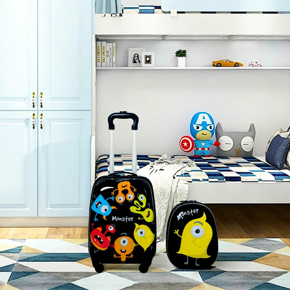 2 Pieces Kids Luggage Set with 4 Casters and Retractable Handle