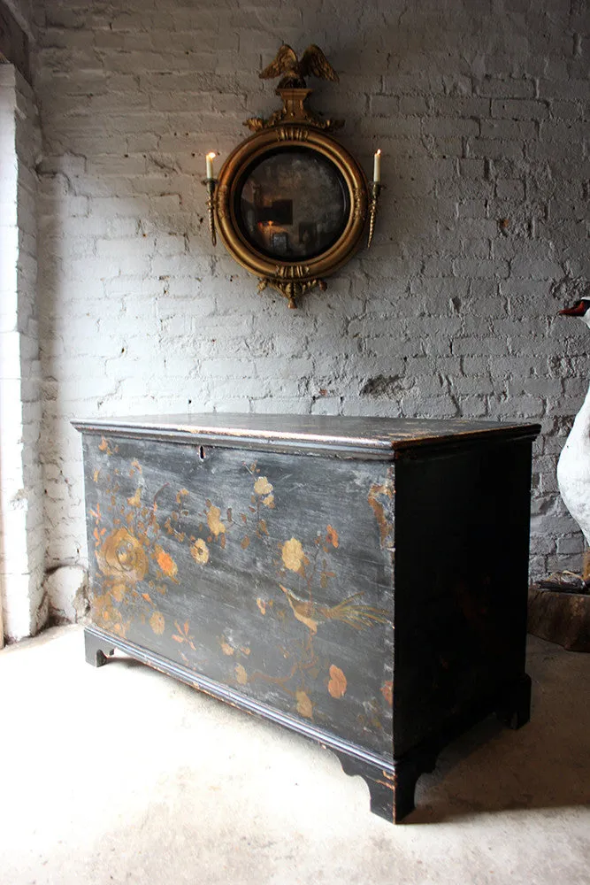 A Decorative c.1810 & Later Black Japanned & Chinoiserie Decoupage Decorated Pine Chest