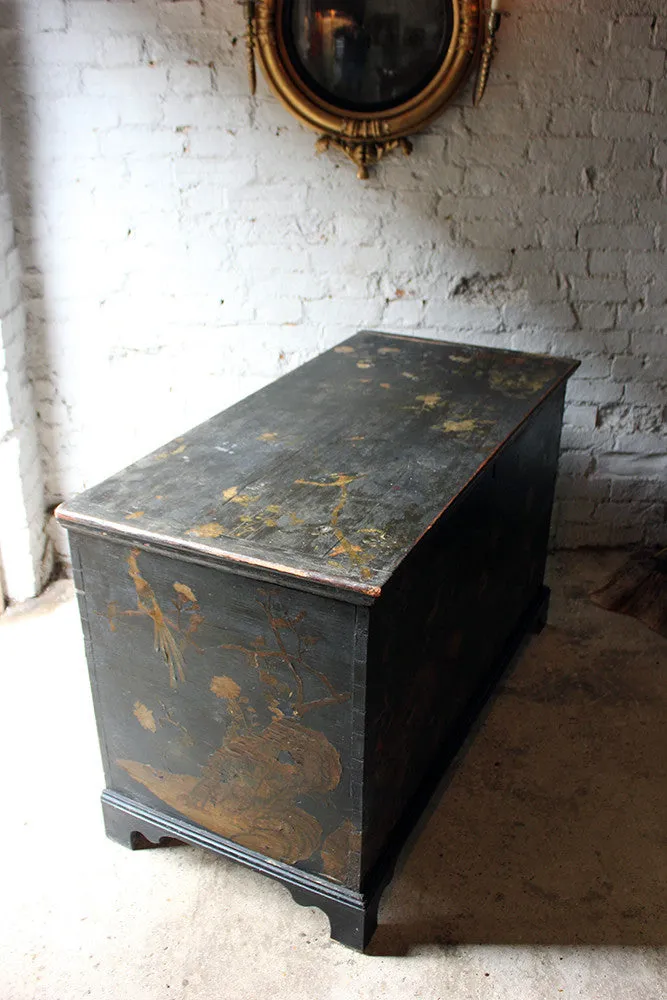 A Decorative c.1810 & Later Black Japanned & Chinoiserie Decoupage Decorated Pine Chest