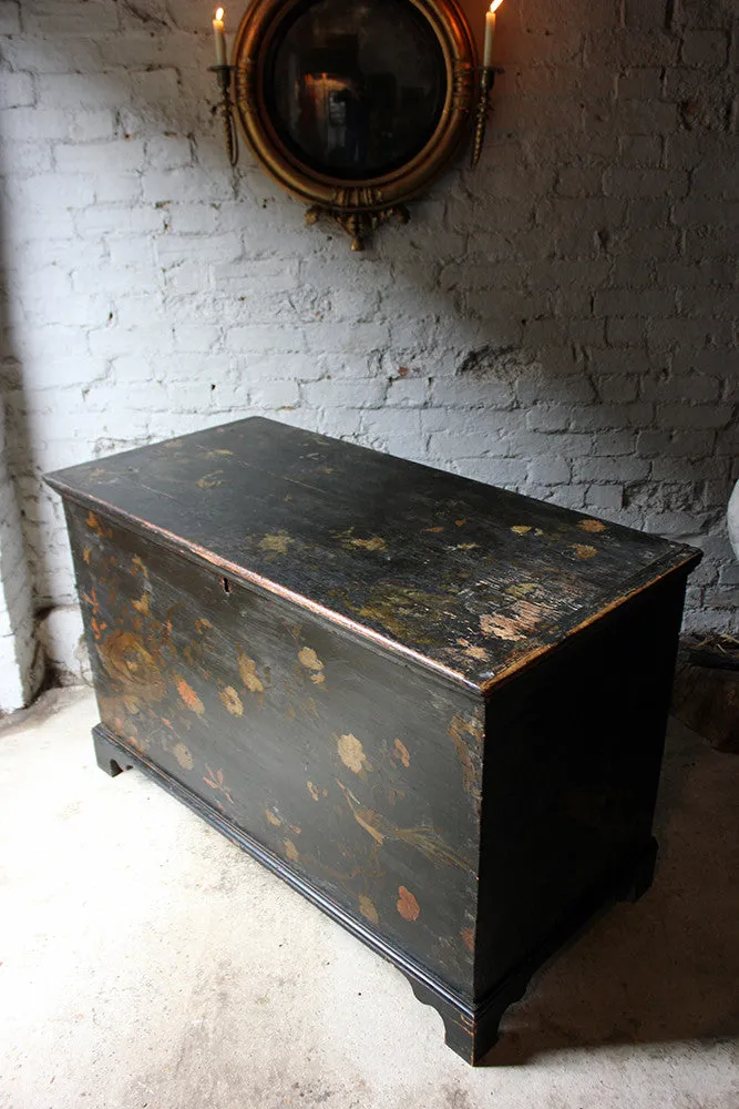 A Decorative c.1810 & Later Black Japanned & Chinoiserie Decoupage Decorated Pine Chest