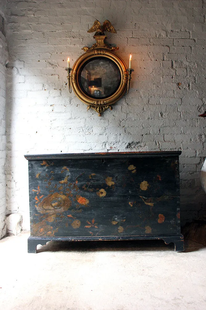 A Decorative c.1810 & Later Black Japanned & Chinoiserie Decoupage Decorated Pine Chest