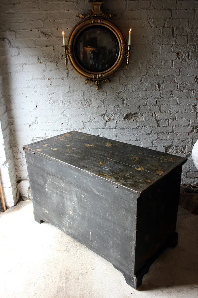 A Decorative c.1810 & Later Black Japanned & Chinoiserie Decoupage Decorated Pine Chest