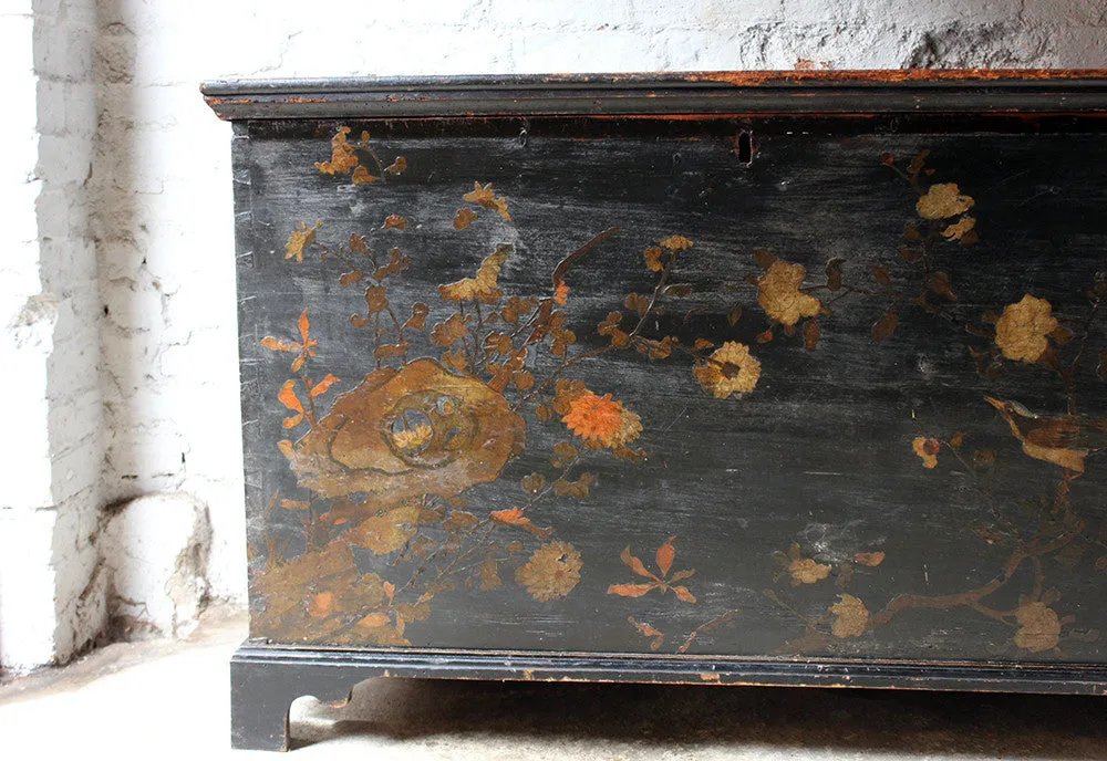 A Decorative c.1810 & Later Black Japanned & Chinoiserie Decoupage Decorated Pine Chest