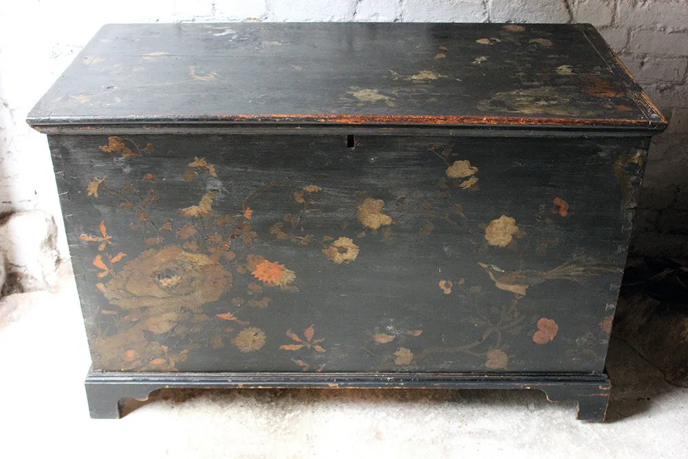 A Decorative c.1810 & Later Black Japanned & Chinoiserie Decoupage Decorated Pine Chest