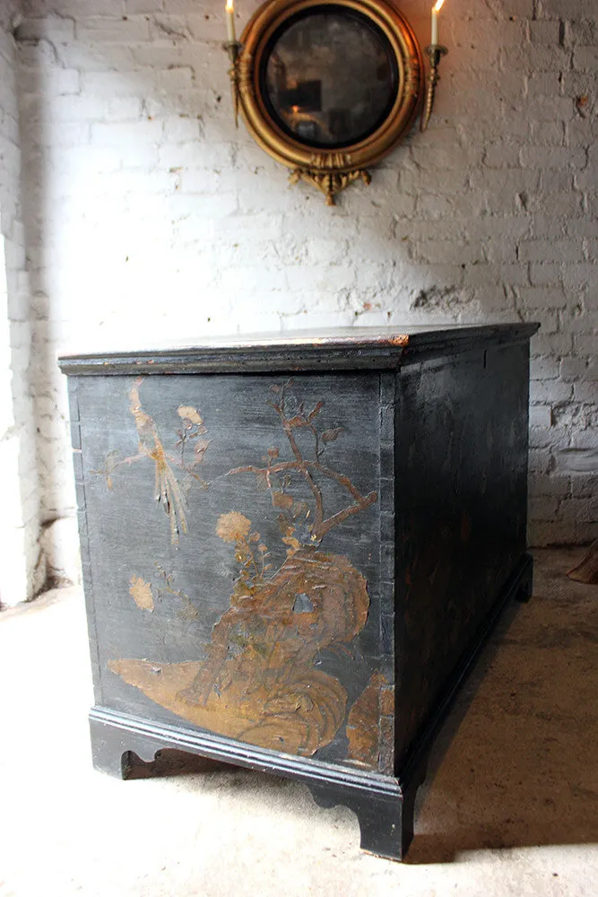 A Decorative c.1810 & Later Black Japanned & Chinoiserie Decoupage Decorated Pine Chest