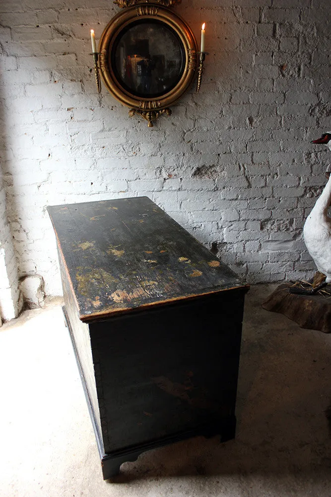 A Decorative c.1810 & Later Black Japanned & Chinoiserie Decoupage Decorated Pine Chest