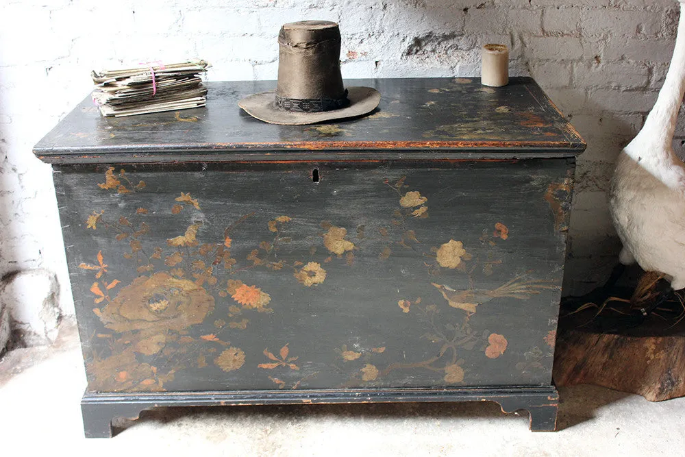 A Decorative c.1810 & Later Black Japanned & Chinoiserie Decoupage Decorated Pine Chest