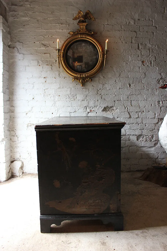 A Decorative c.1810 & Later Black Japanned & Chinoiserie Decoupage Decorated Pine Chest