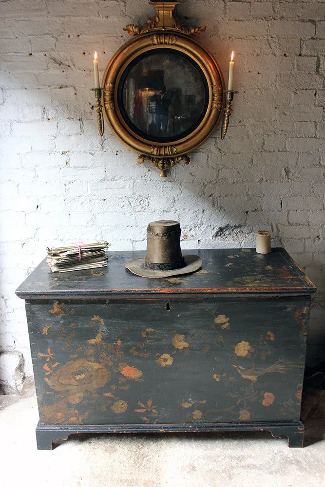 A Decorative c.1810 & Later Black Japanned & Chinoiserie Decoupage Decorated Pine Chest