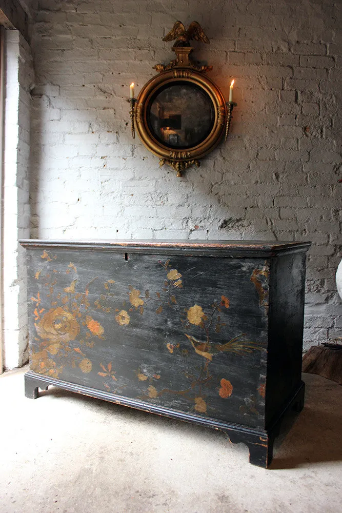 A Decorative c.1810 & Later Black Japanned & Chinoiserie Decoupage Decorated Pine Chest