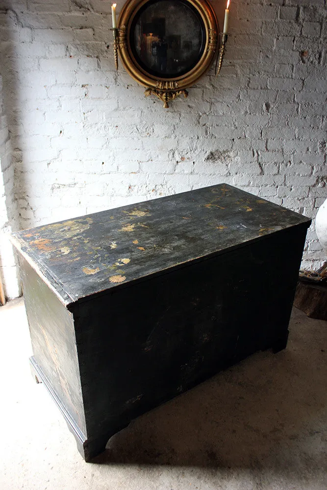 A Decorative c.1810 & Later Black Japanned & Chinoiserie Decoupage Decorated Pine Chest