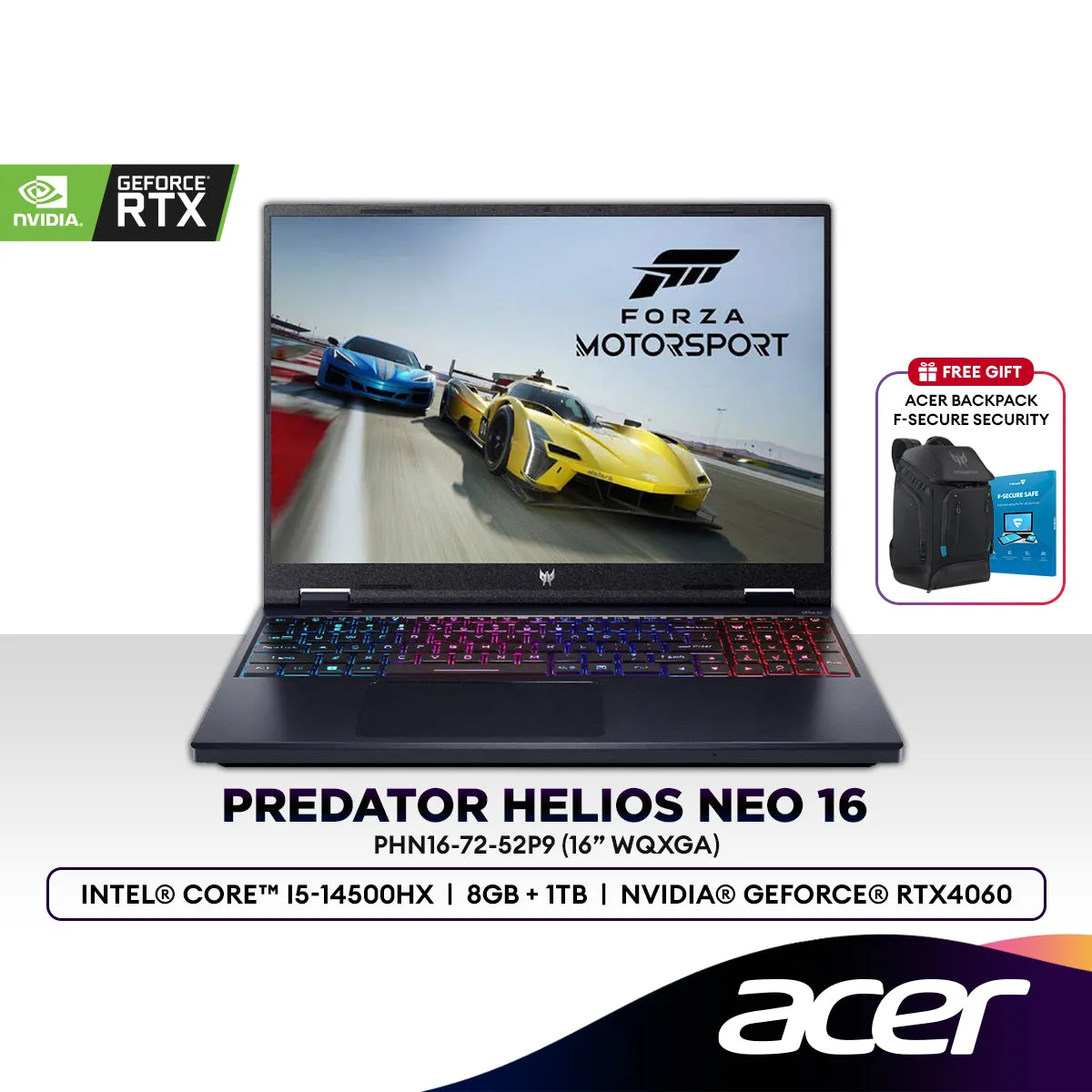 Acer Predator Helios Neo 16 PHN16-72-52P9 16" Gaming Laptop (Intel® Core™ i5-14500HX | 8GB | 1TB SSD |  RTX™ 4060)