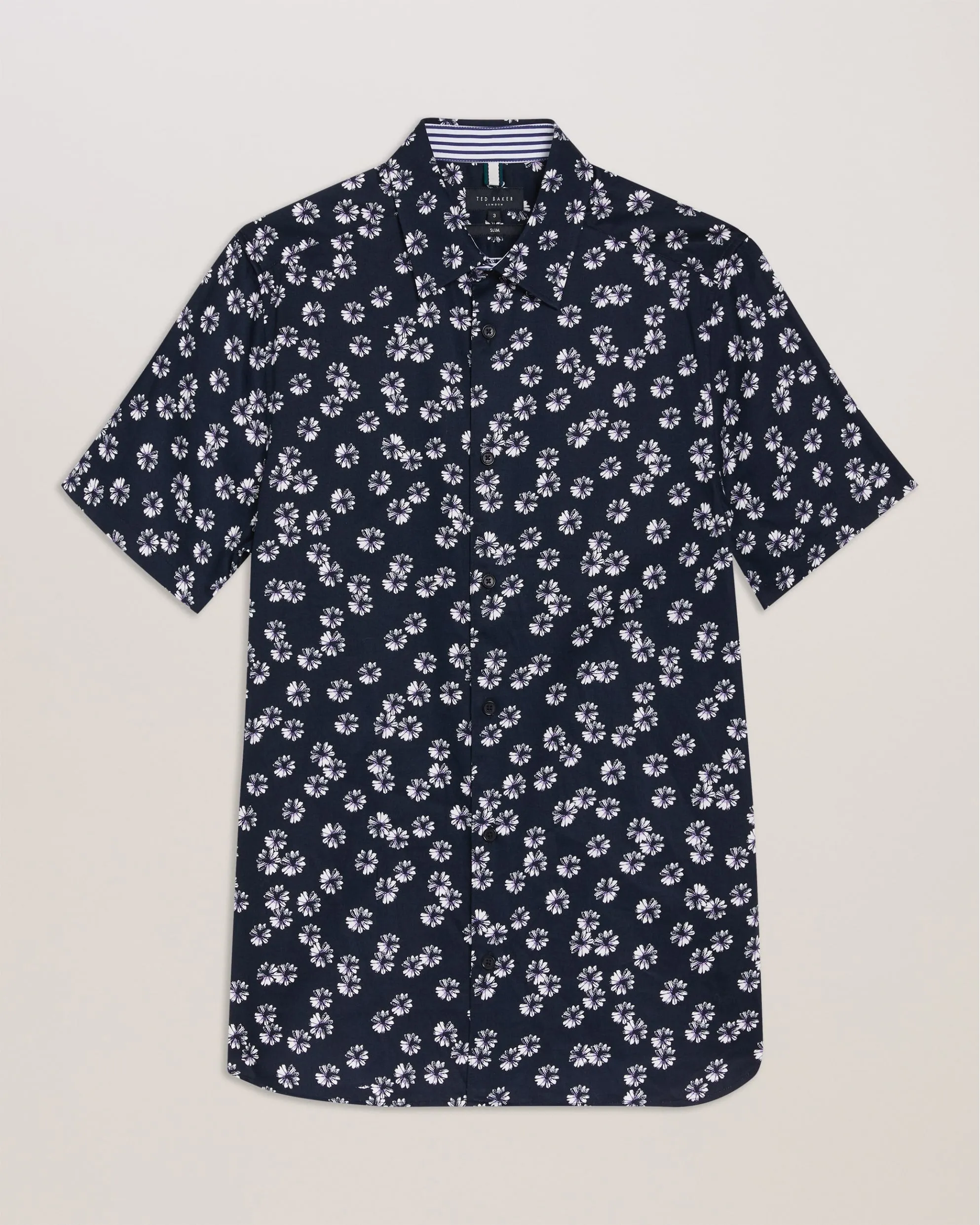 Alfanso Slim Fit Floral Short Sleeve Shirt Navy