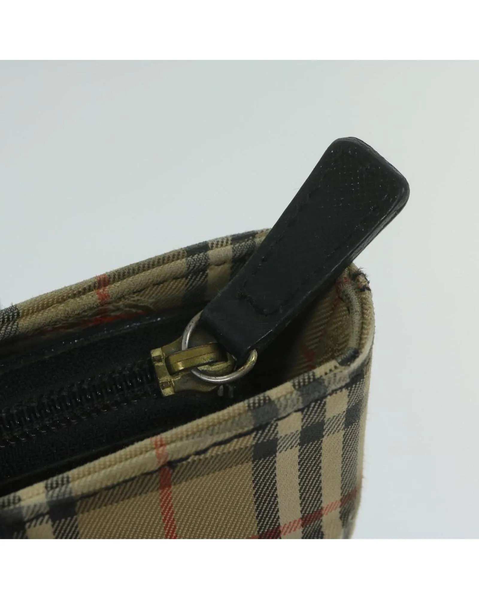 Beige Canvas Shoulder Bag with Check Pattern