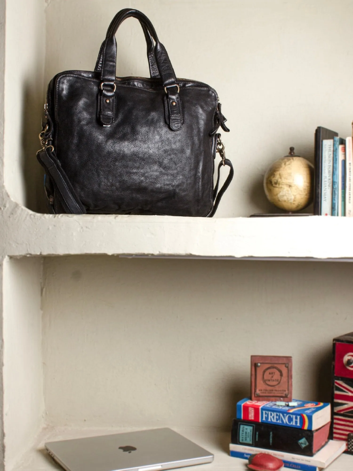 Black Leather Plain Design Laptop Bag