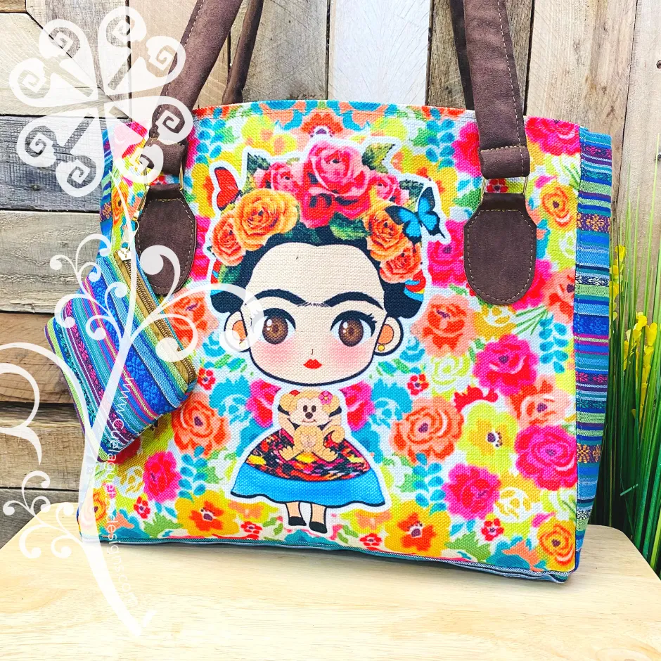 Blue Mix Frida Purse Set- Flower Style