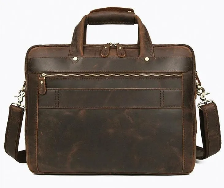 Brown Leather 15 Inch Large Laptop Bag Travel Briefcase