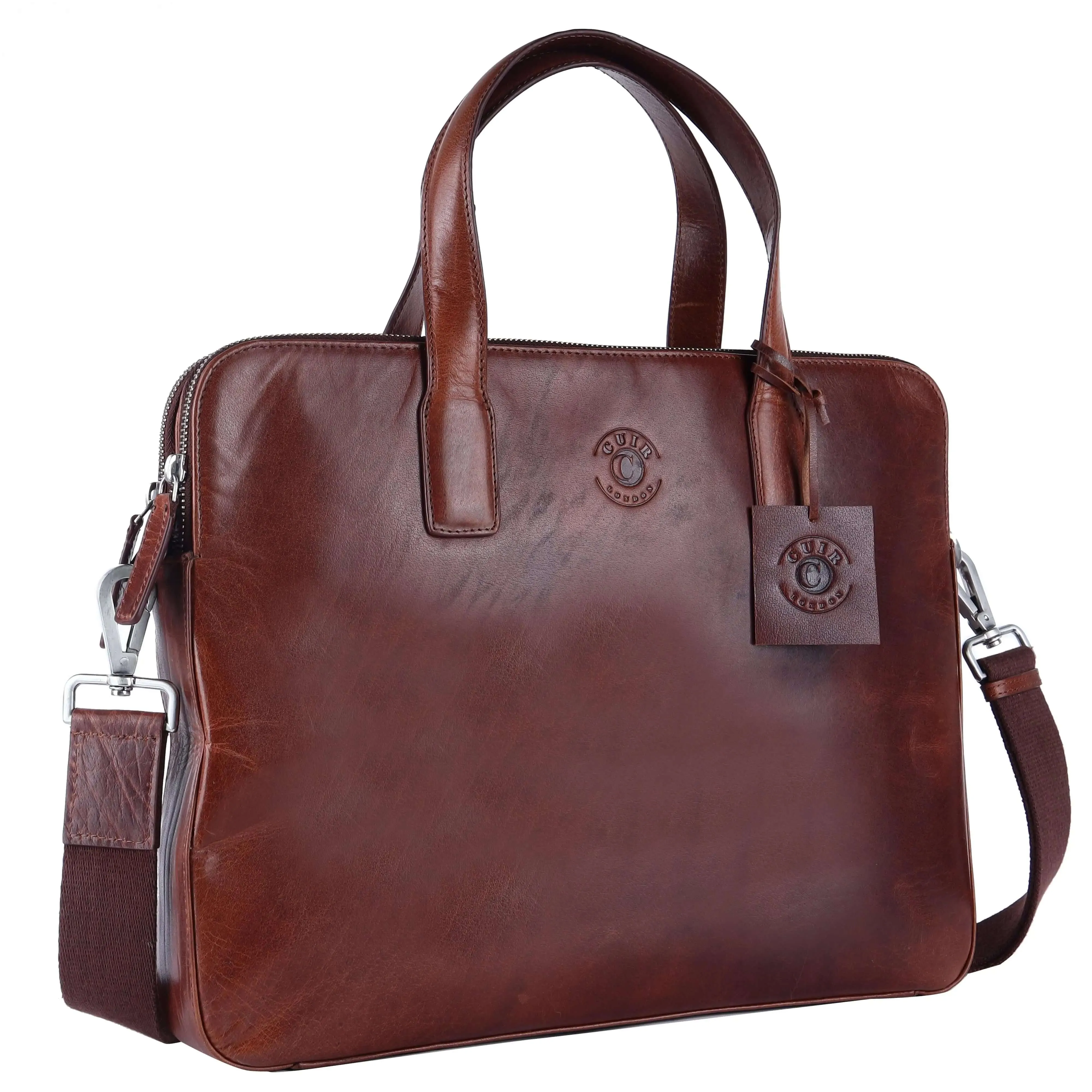 Brown Leather Laptop Bag: 31 x 38 x 5.5 cm Dimensions