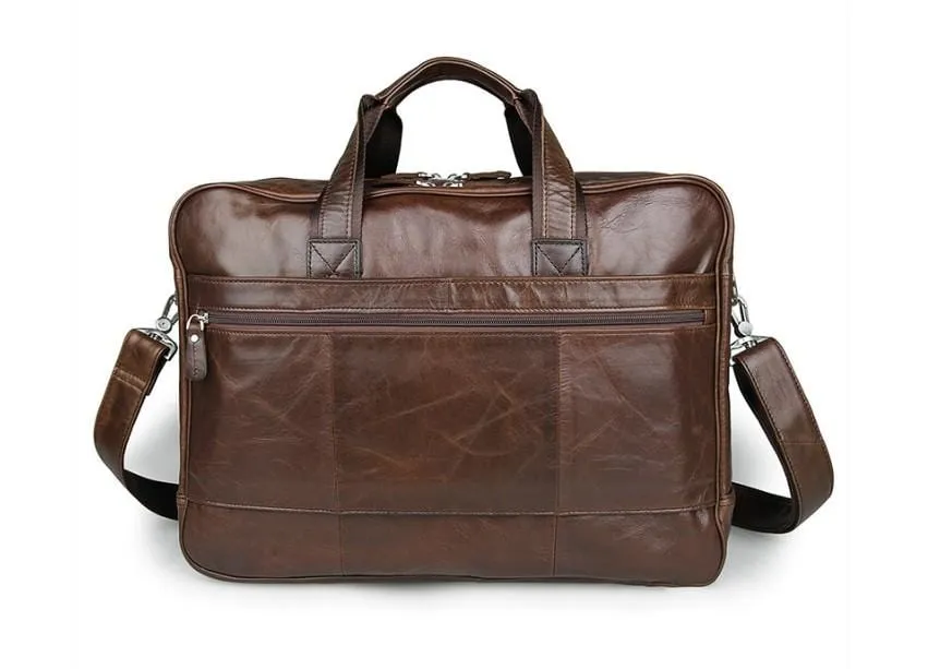 Brown Mens Business Large Leather Laptop Bag Travel Briefcase