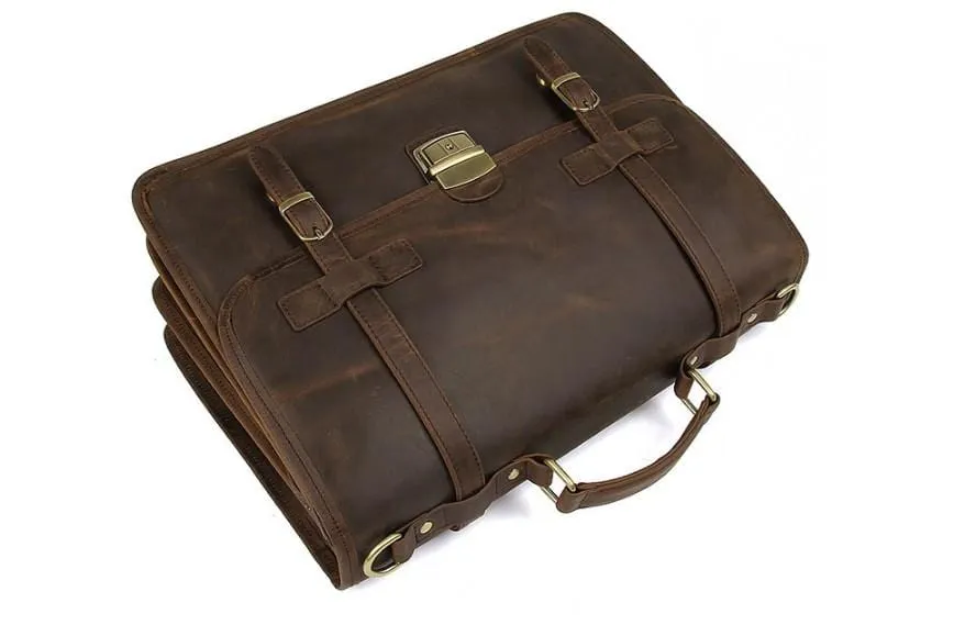 Brown Mens Large Leather Travel Laptop Bags Briefcase