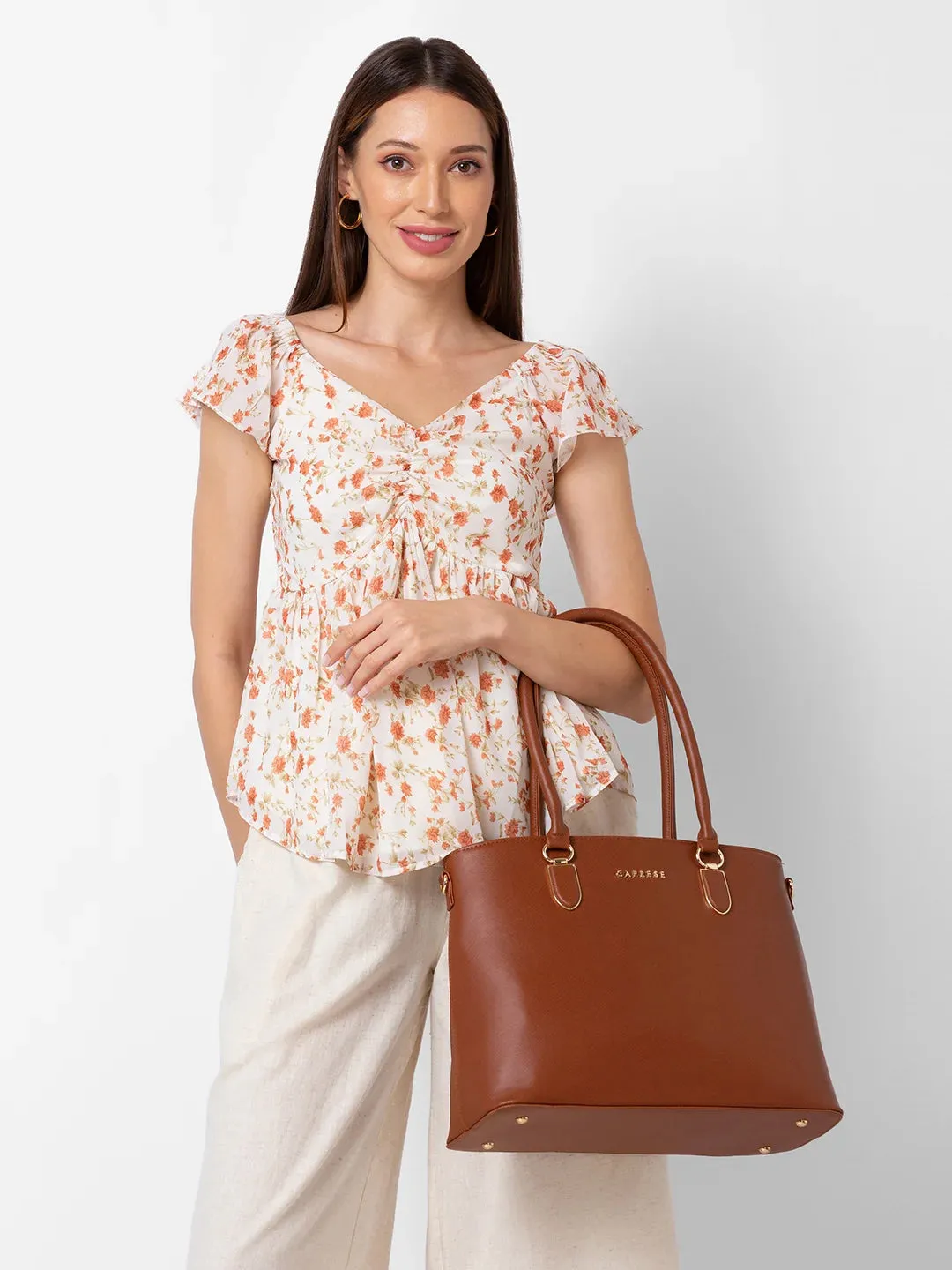 Caprese Demi Laptop Satchel Extra Large Tan