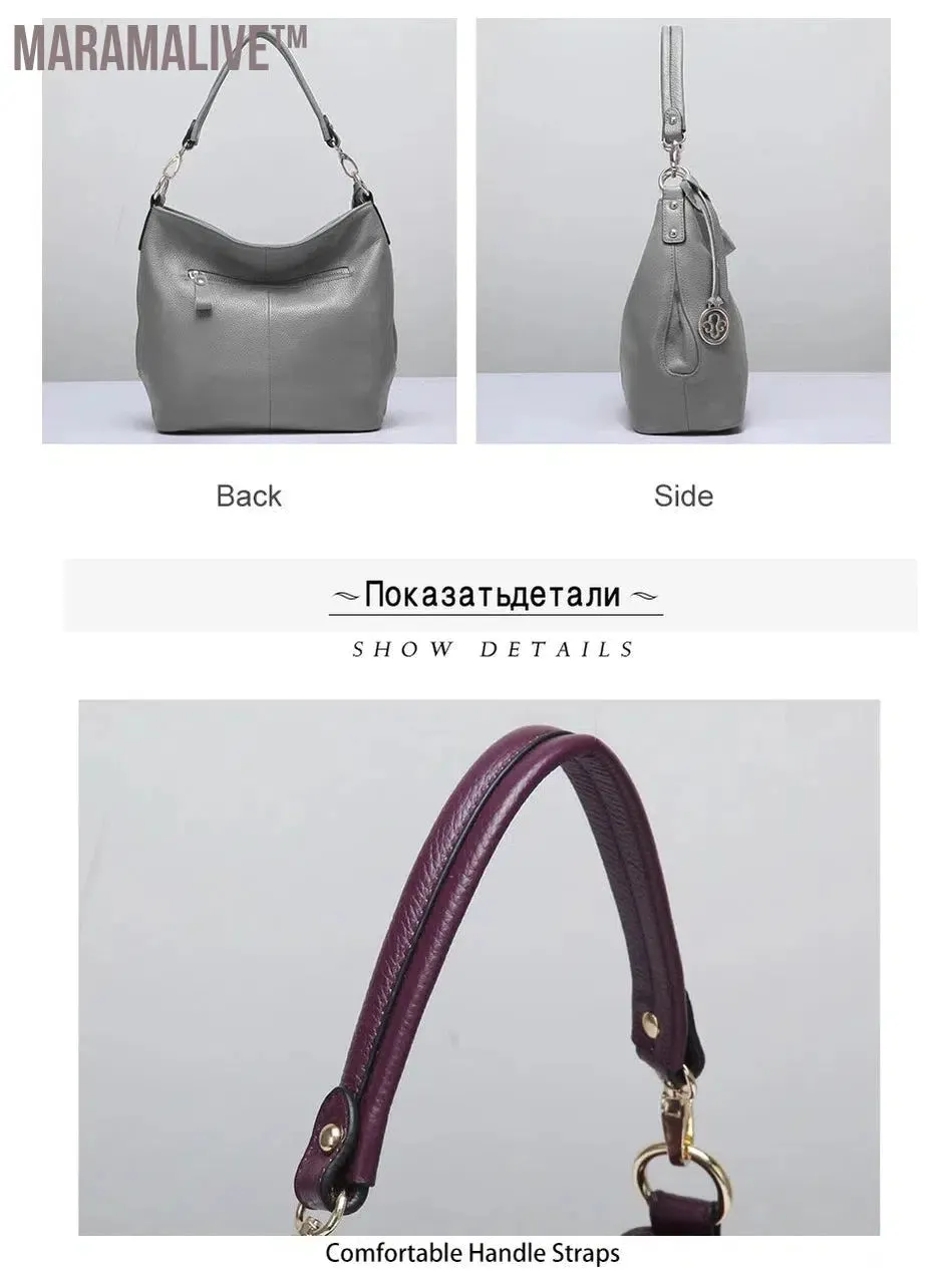 Charm Purple Women Shoulder Bag 100% Genuine Leather Hobos Fashion Lady Messenger Crossbody Purse Elegant Female Handbag