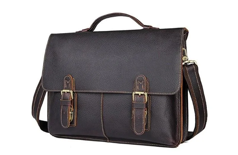 Coffee Leather Mens Laptop Bags Briefcase