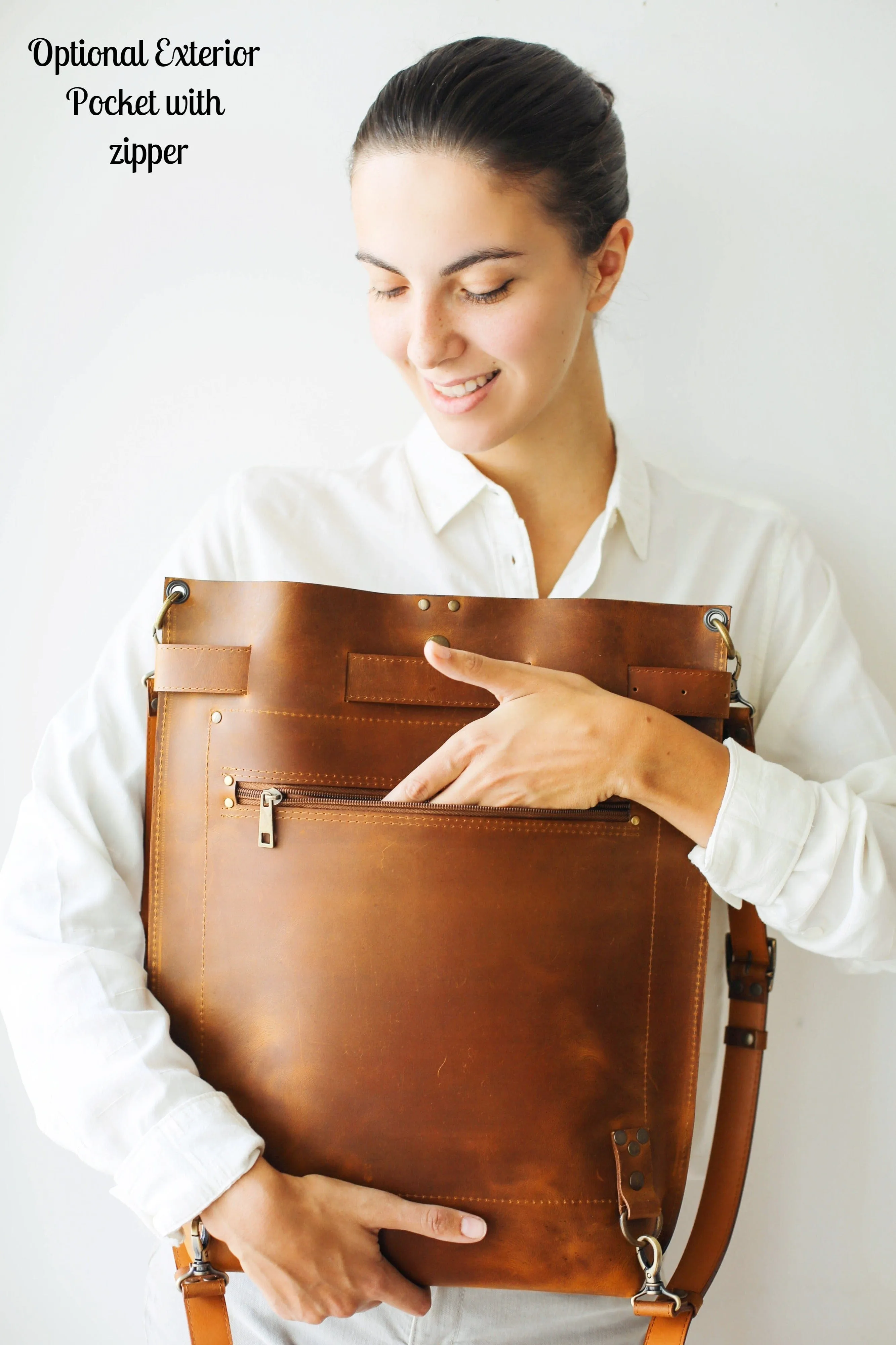 Cognac Brown Large Leather Backpack