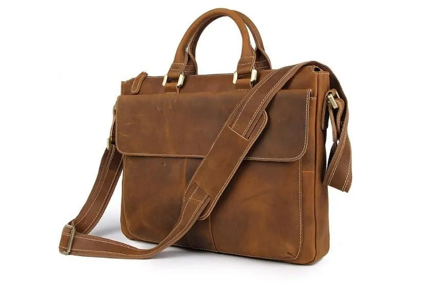 Distressed Brown Leather Womens Laptop Messenger Bag