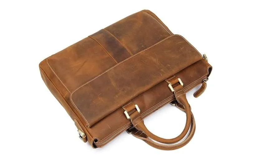 Distressed Brown Leather Womens Laptop Messenger Bag