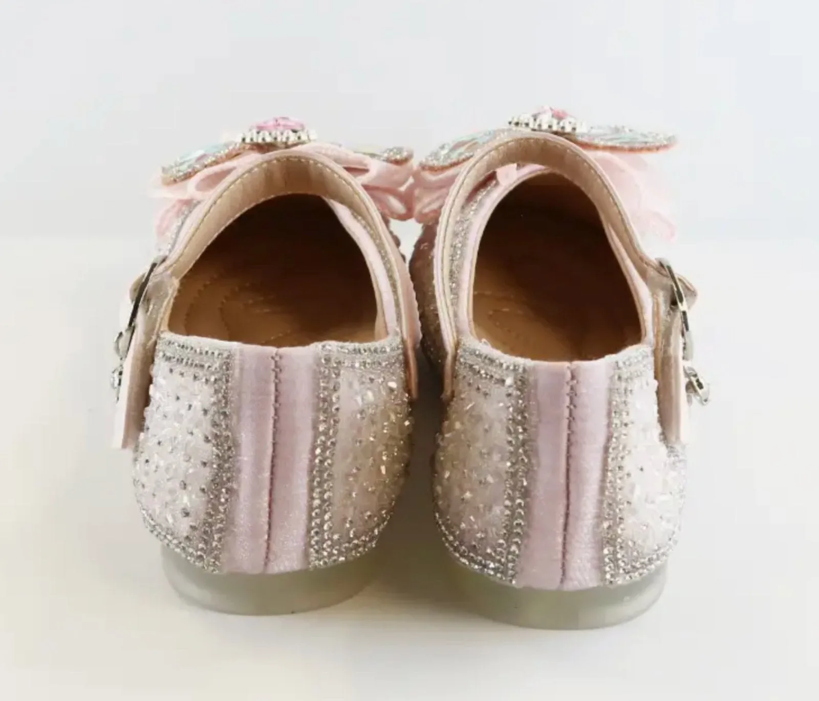 Doe a Dear Pink & Beige Crystal Jewel Girls Dress Shoes