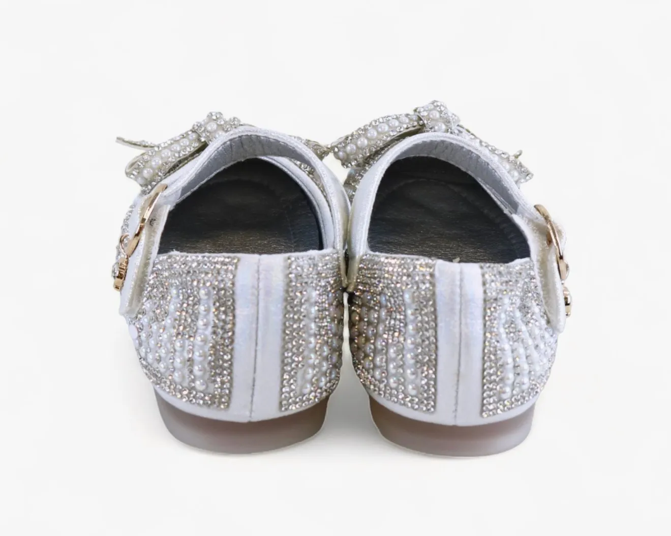 Doe a Dear SILVER Pearl & Rhinestone Bowtie Girls Dress Shoes