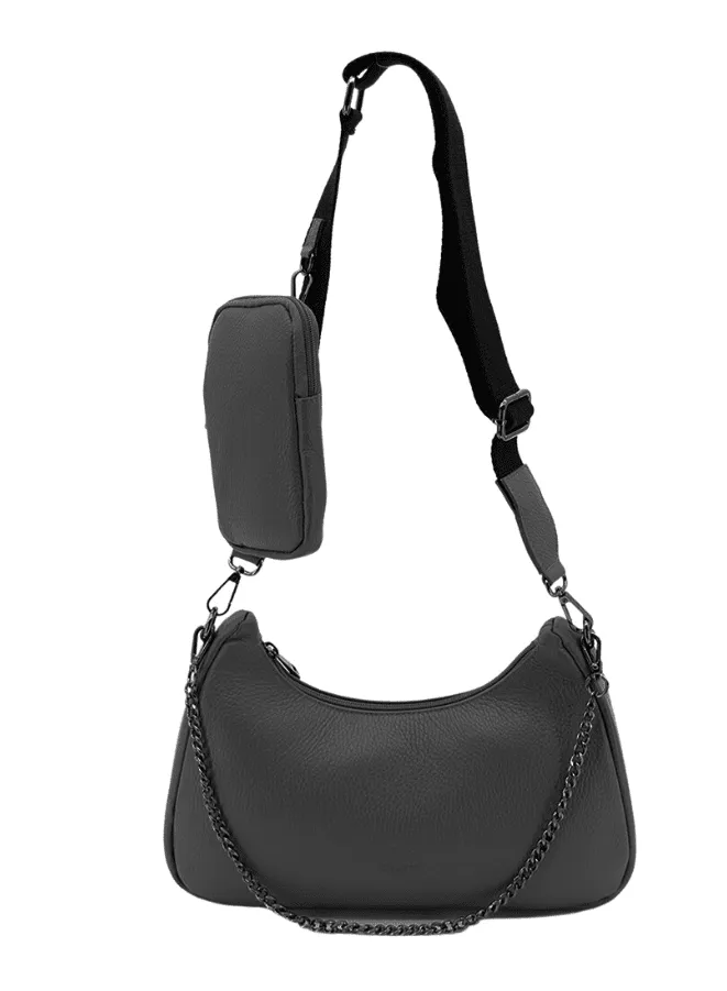 Effetty Black Color Dollar Leather Shoulder Bag with Small Pouch