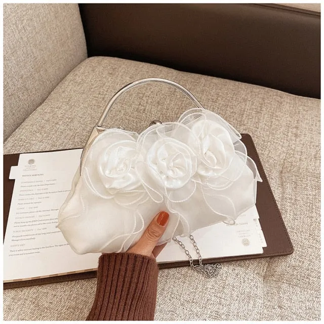 Elegant Designer Look Bridal Flower Evening Purse-Clutch