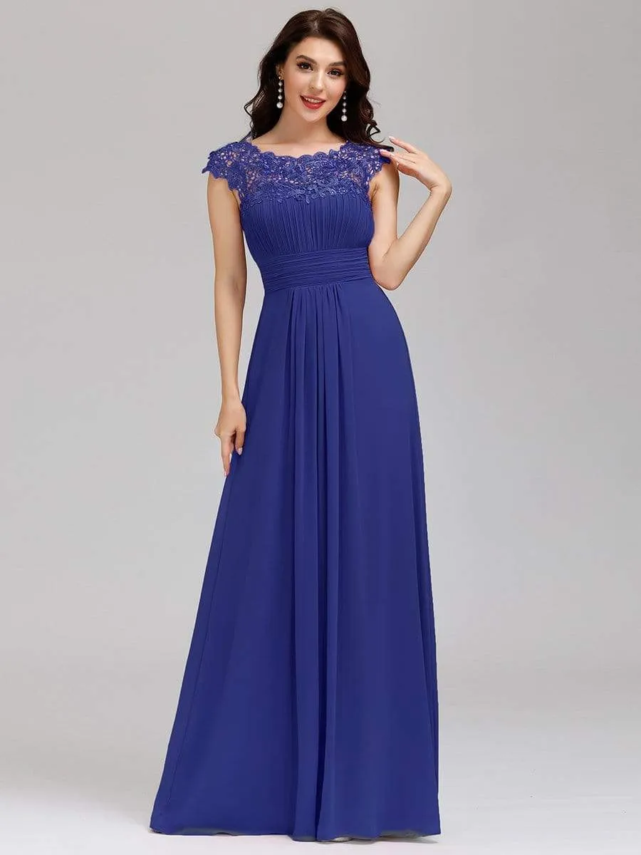 Elegant Maxi Long Lace Cap Sleeve Bridesmaid Dress