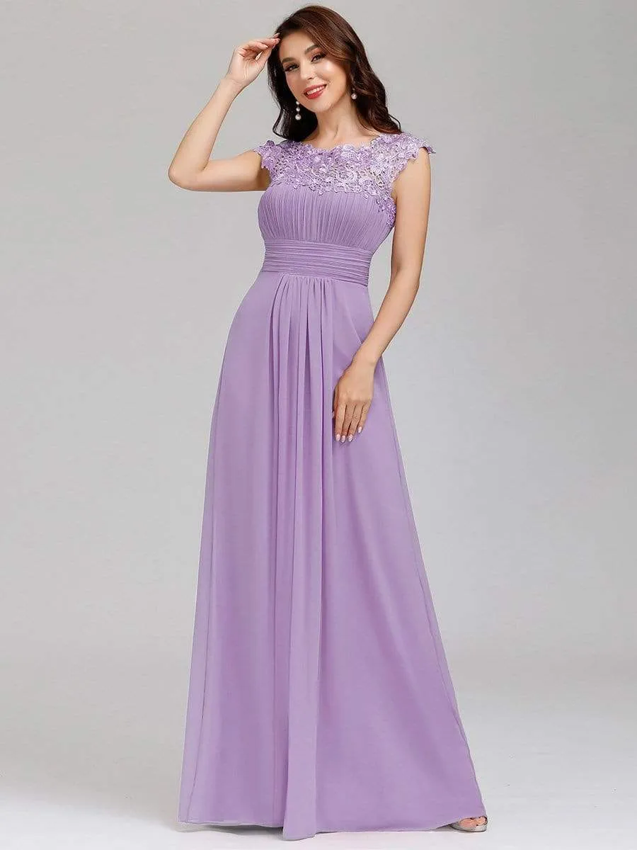 Elegant Maxi Long Lace Cap Sleeve Bridesmaid Dress