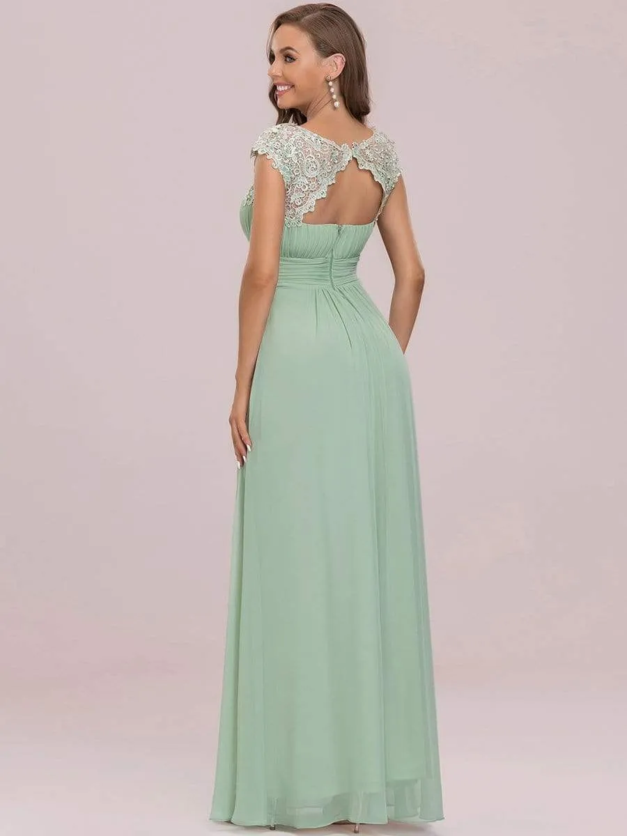 Elegant Maxi Long Lace Cap Sleeve Bridesmaid Dress