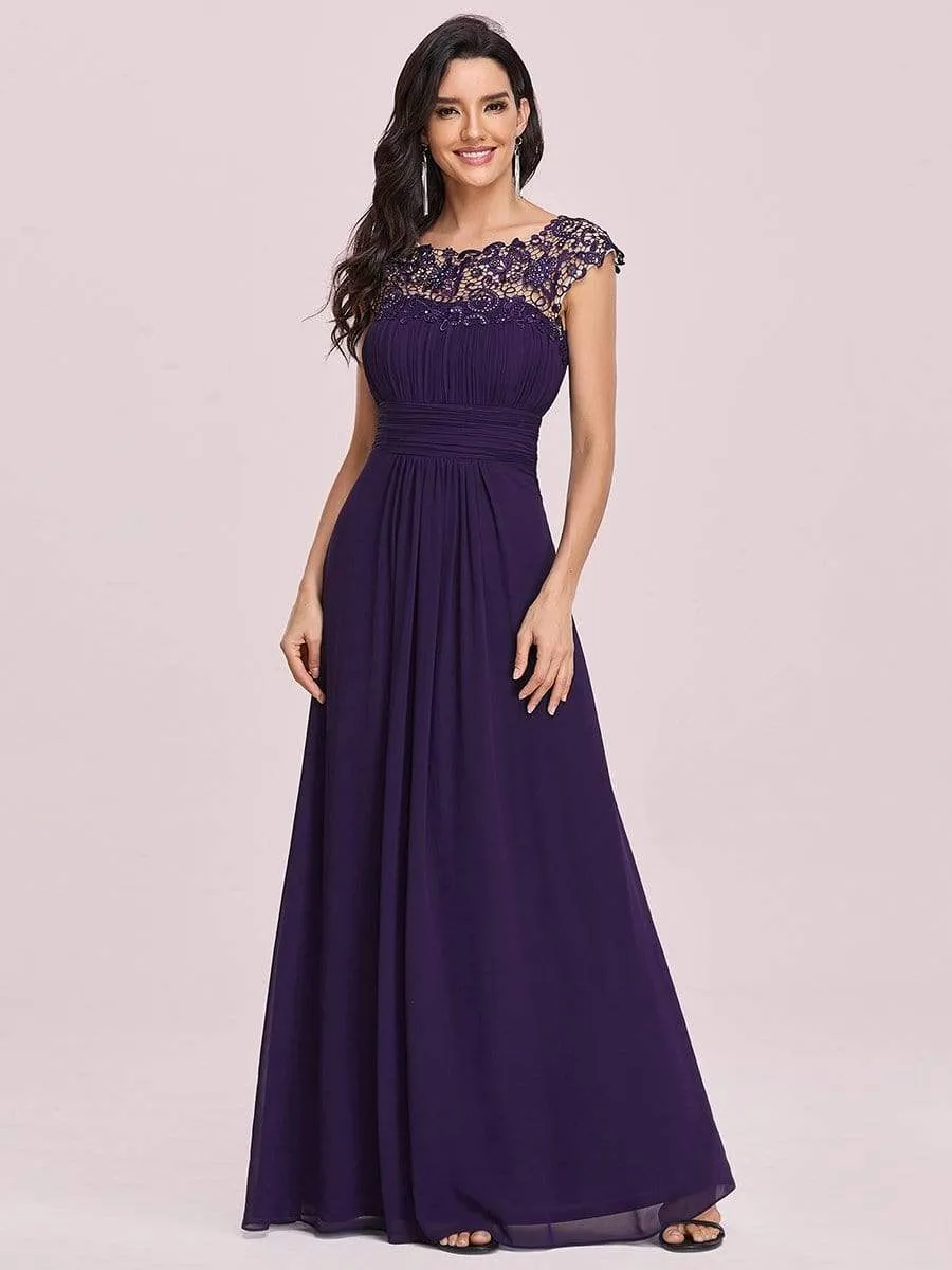 Elegant Maxi Long Lace Cap Sleeve Bridesmaid Dress