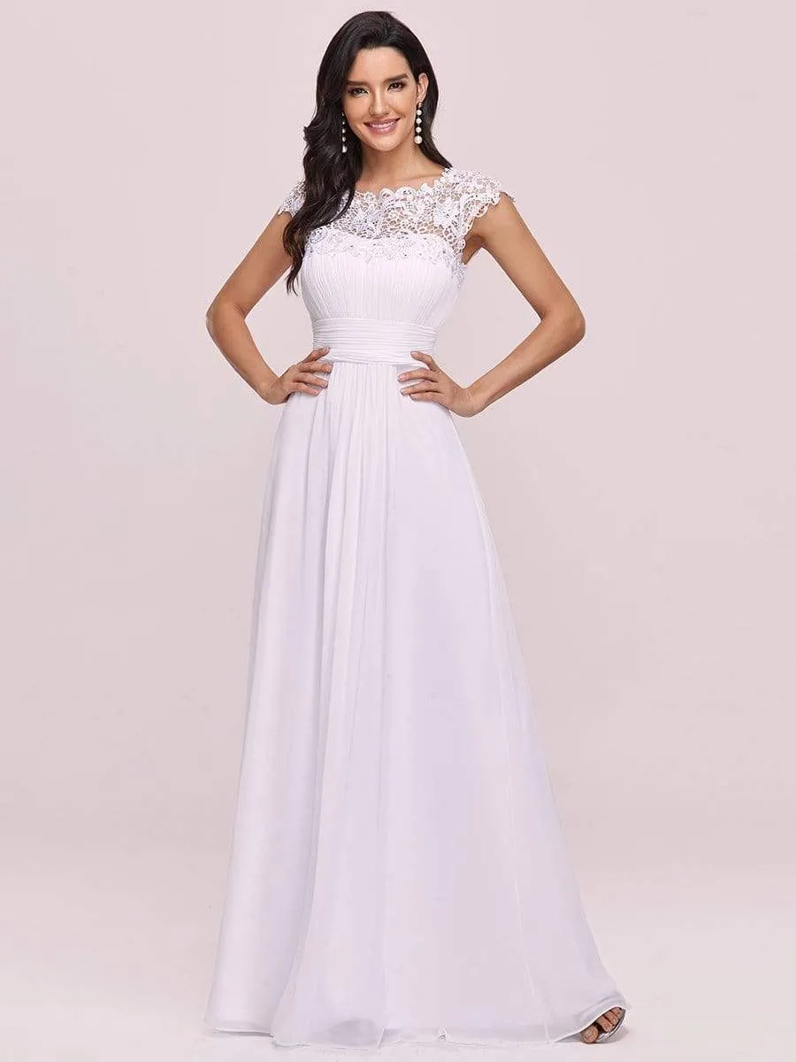 Elegant Maxi Long Lace Cap Sleeve Bridesmaid Dress