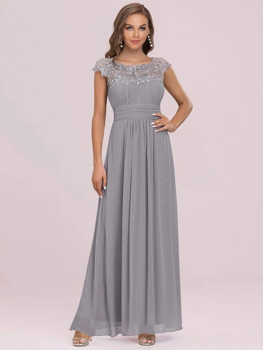 Elegant Maxi Long Lace Cap Sleeve Bridesmaid Dress