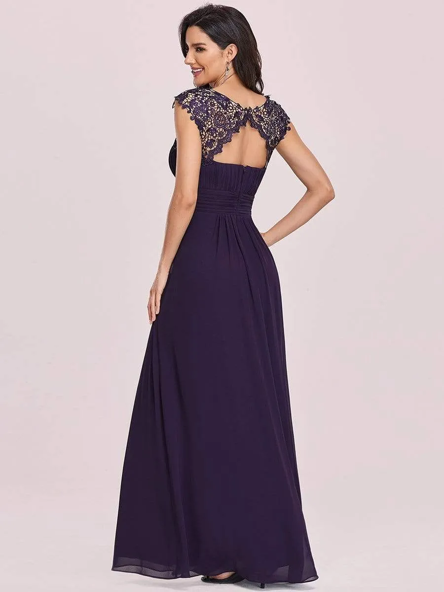 Elegant Maxi Long Lace Cap Sleeve Bridesmaid Dress