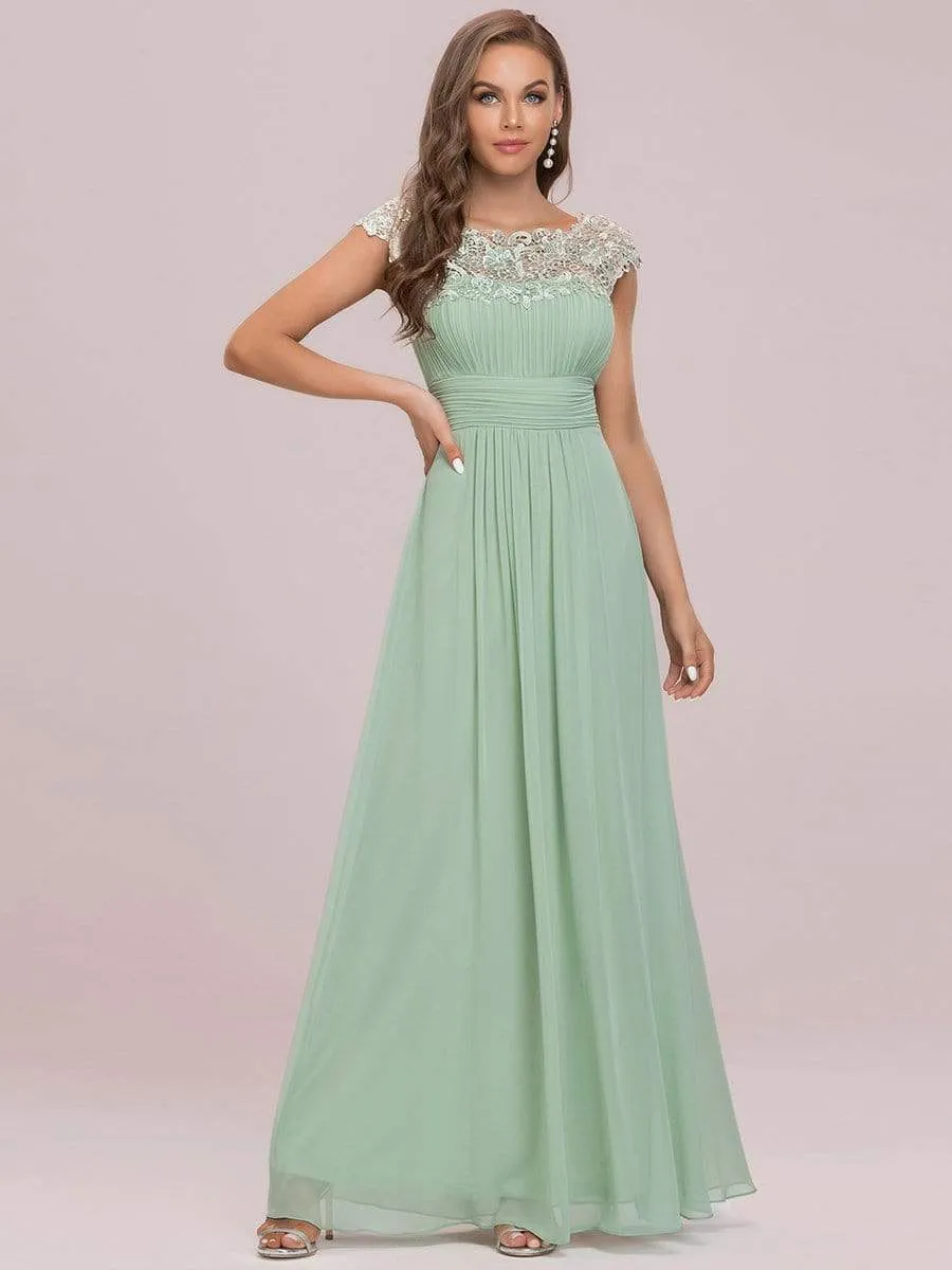 Elegant Maxi Long Lace Cap Sleeve Bridesmaid Dress