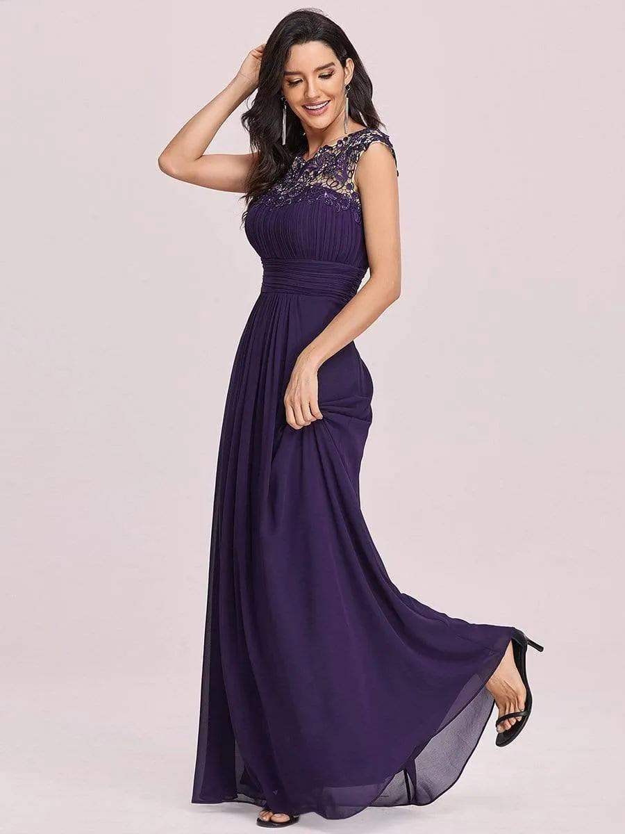 Elegant Maxi Long Lace Cap Sleeve Bridesmaid Dress