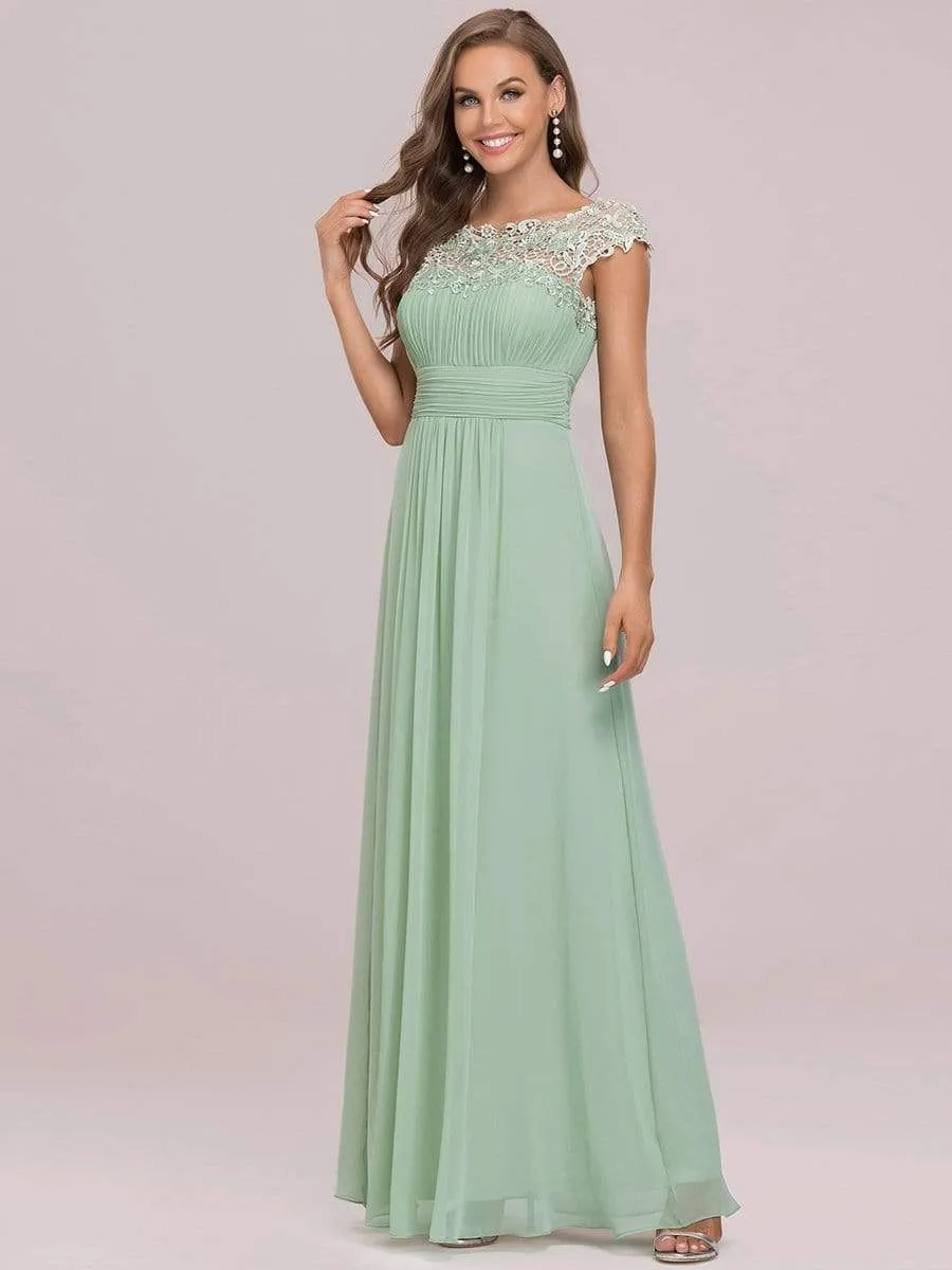 Elegant Maxi Long Lace Cap Sleeve Bridesmaid Dress