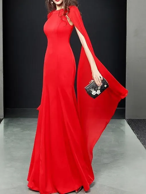 Elegant Solid Color Evening Party Maxi Dress