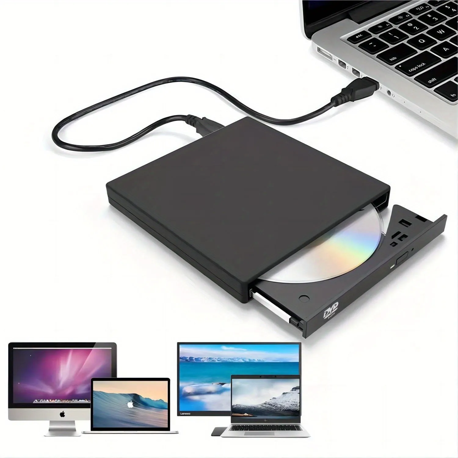 External CD DVD Drive, USB 2.0 Slim Portable Burner Writer Player for Laptop Desktop Computer