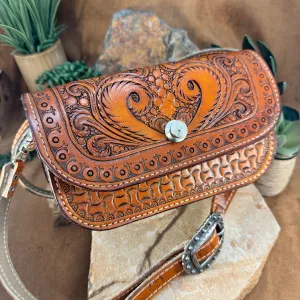 Hand Tooled 'Heart Design' Leather Crossbody Purse by Stephen Vaughn Leatherworks