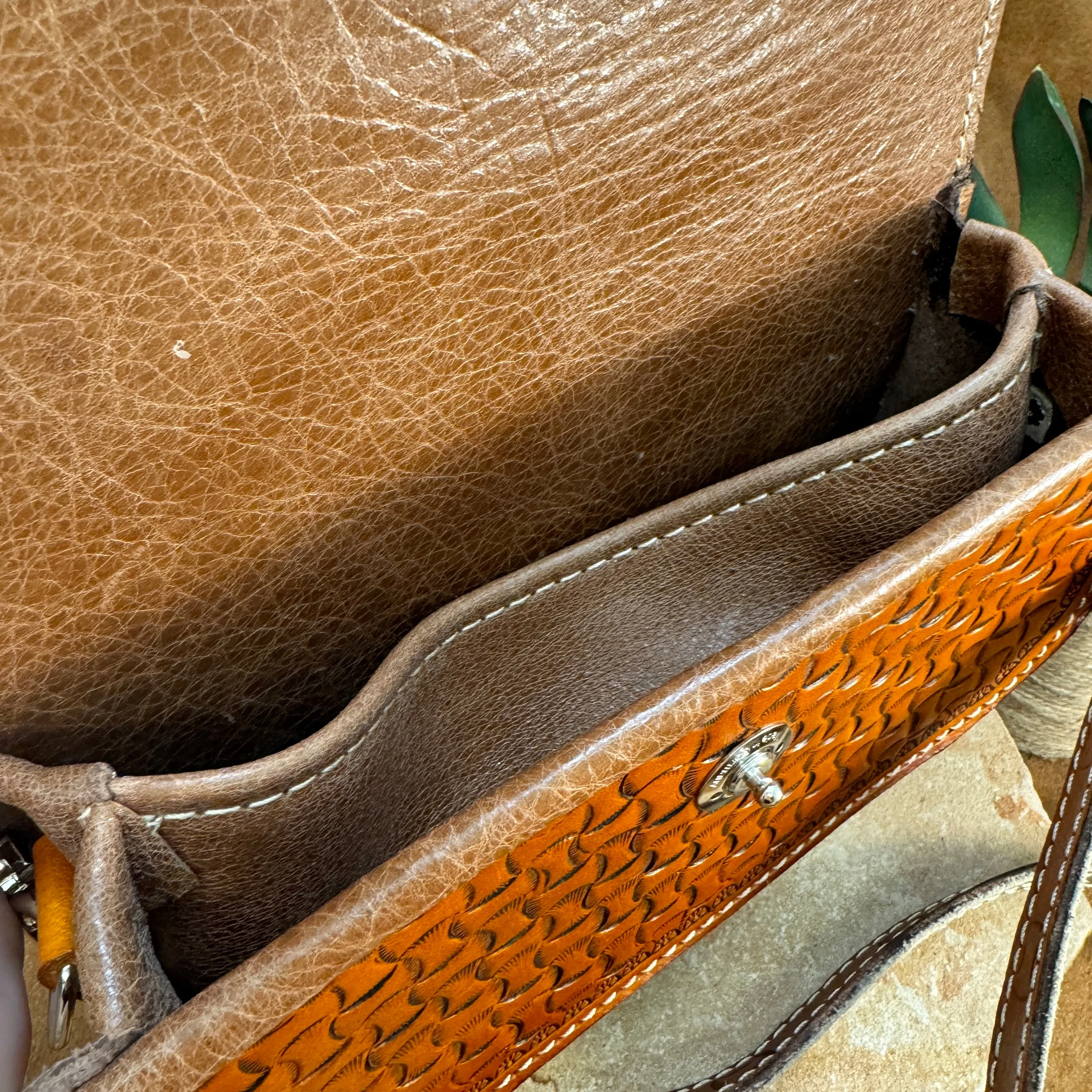 Hand Tooled 'Heart Design' Leather Crossbody Purse by Stephen Vaughn Leatherworks