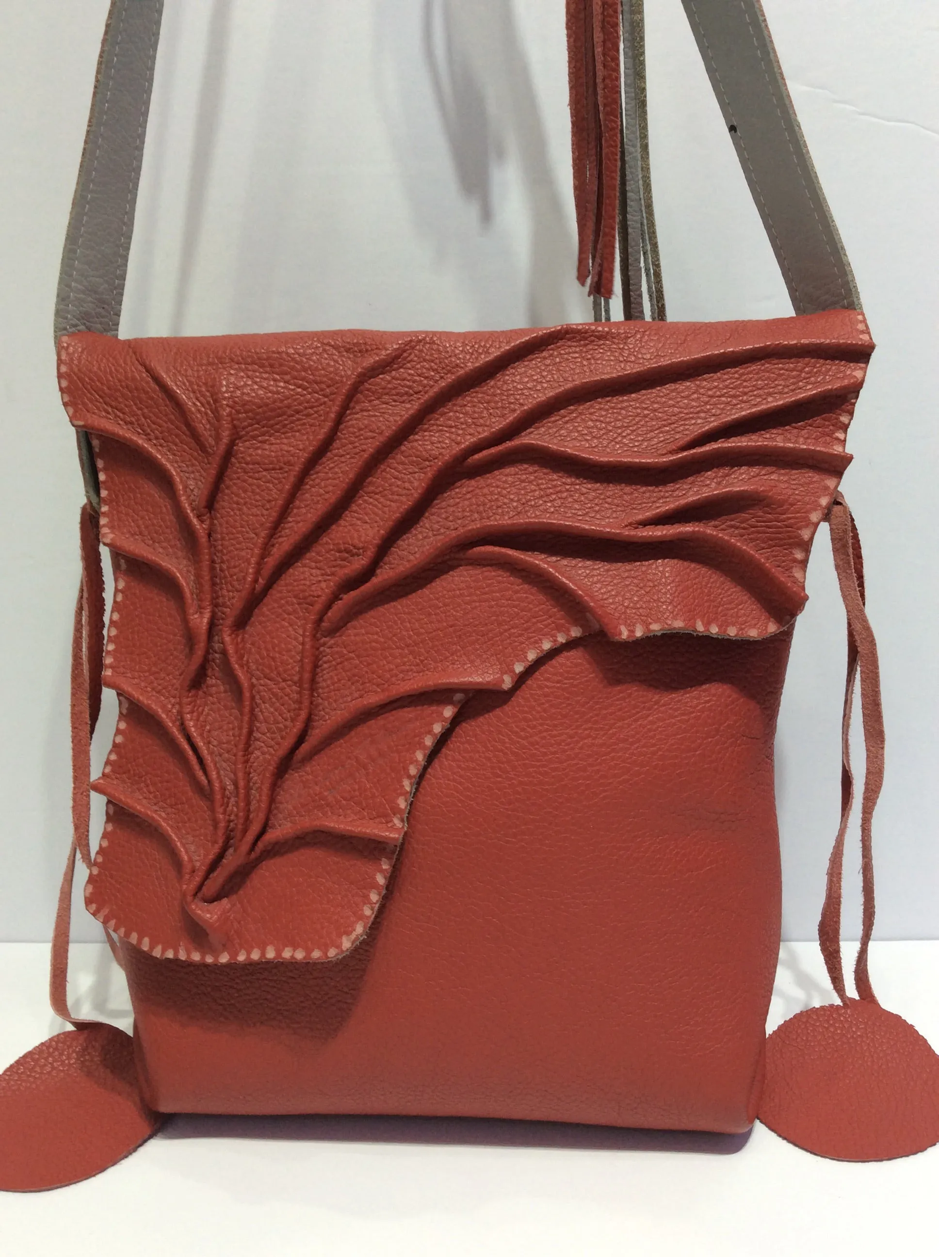 Handcrafted Leaf Design Italian Leather Shoulder Bag